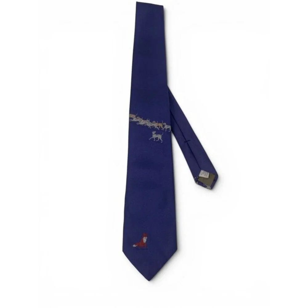 Vintage Perry Ellis Handmade Necktie Embroidered Silk‎ Fox Hunt Dark Academia